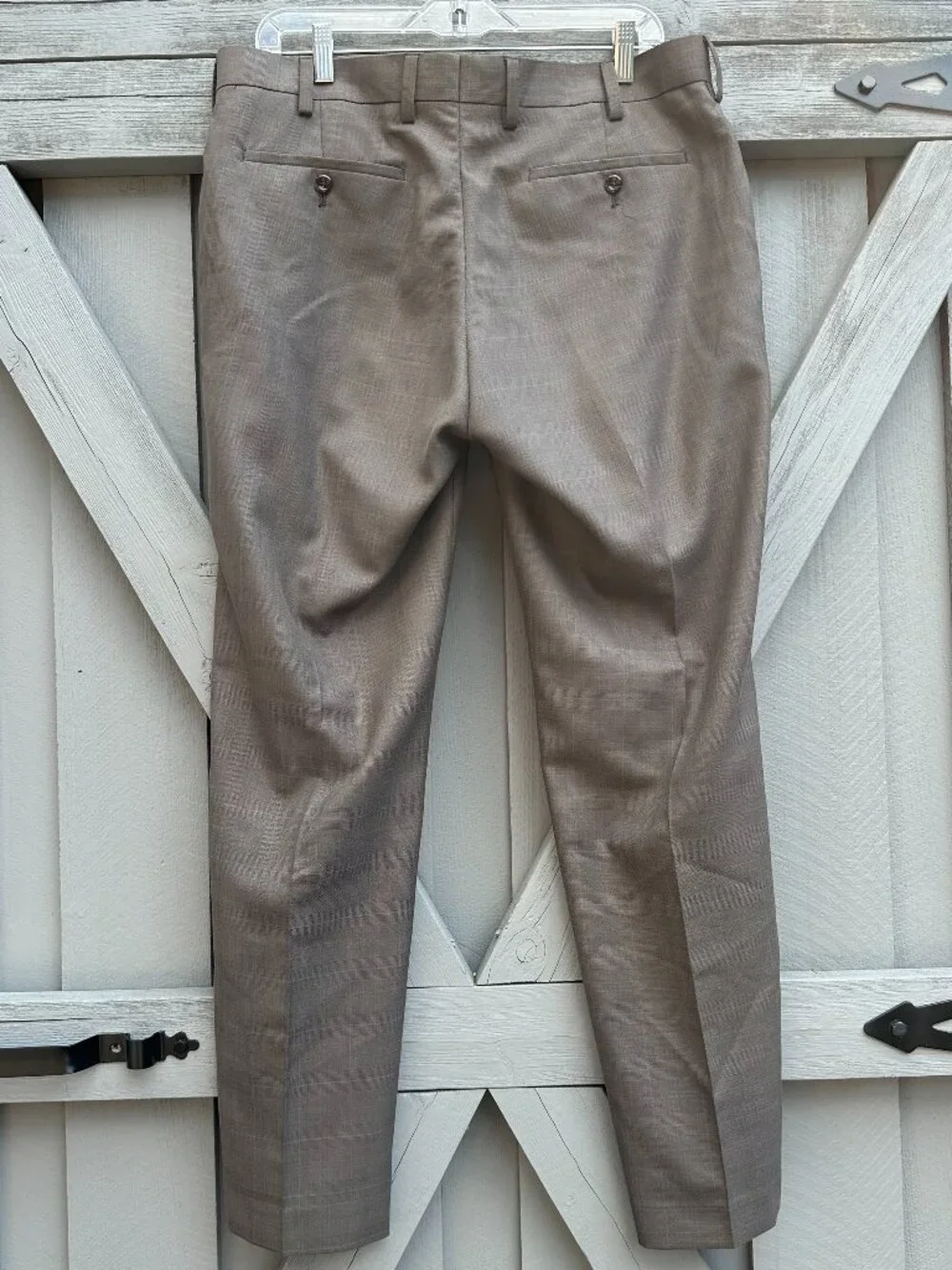 Louis Raphael Tailored Men's Dress Pants 34x30 Taupe Plaid Flat Front Career